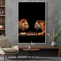 Quadro Decorativo Disputa Xadrez Entre Leao E Tigre