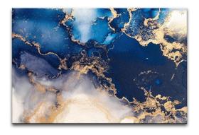 Quadro Decorativo Dourado Azul Estiloso Efeito Marmore Tecido Canvas