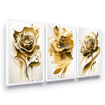 Quadro Decorativo Dourado Flor Abstrato Quarto Casal Sala