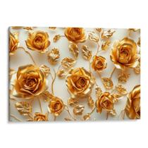 Quadro decorativo Dourado Flores Radiantes em Beleza Eterna - Art Canvas
