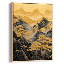 Quadro decorativo Dourado Vale nas Montanhas Enevoadas - Art Canvas