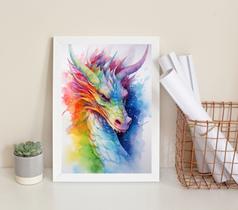 Quadro Decorativo Dragão Colorido Aquarela 24x18cm - com vidro