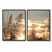 Quadro Decorativo Dupla 60x90 Folhas Plantação Por Do Sol