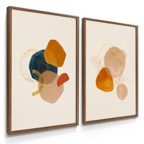 Quadro Decorativo Dupla Absatrto Luxo Laranja Azul Casa Sala Decoração Hambinete 70x50 com Moldura Quadro Decorativo Dupla Absatrto Luxo Laranja Azul Casa Sala Decoração Hambinete 70x50 com Moldura