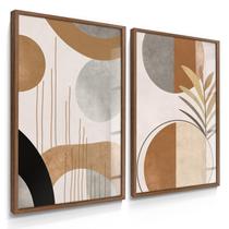 Quadro Decorativo Dupla Abstrato Boho Marrom Para Sala 70x50 com Vidro Quadro Decorativo Dupla Abstrato Boho Marrom Para Sala 70x50 com Vidro