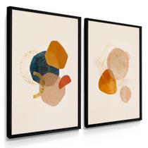 Quadro Decorativo Dupla Abstrato Laranja Azul Decoração Sala Moderna Kit com Vidro Quadro Decorativo Dupla Abstrato Laranja Azul Decoração Sala Moderna Kit com Vidro
