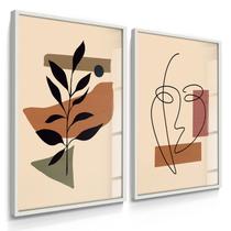 Quadro Decorativo Dupla Abstrato Moderno Arte boho Sala Casa Kit com Vidro