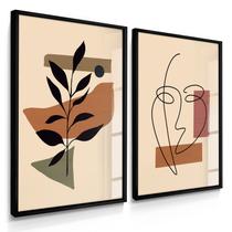 Quadro Decorativo Dupla Abstrato Moderno Arte boho Sala Casa Kit com Vidro