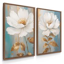 Quadro Decorativo Dupla Anêmona Branca Arte Floral Sala 70x50 com Moldura Quadro Decorativo Dupla Anêmona Branca Arte Floral Sala 70x50 com Moldura