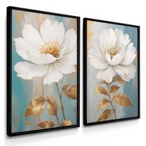 Quadro Decorativo Dupla Anêmona Branca Arte Floral Sala 70x50 com Moldura Quadro Decorativo Dupla Anêmona Branca Arte Floral Sala 70x50 com Moldura
