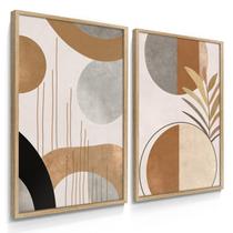 Quadro Decorativo Dupla Boho Marrom Abstrato Sala Kit 55x40 com Moldura Quadro Decorativo Dupla Boho Marrom Abstrato Sala Kit 55x40 com Moldura