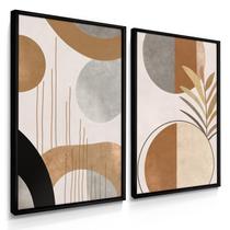 Quadro Decorativo Dupla Boho Marrom Abstrato Sala Kit 55x40 com Moldura Quadro Decorativo Dupla Boho Marrom Abstrato Sala Kit 55x40 com Moldura