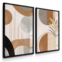 Quadro Decorativo Dupla Boho Sala Quarto Kit Marrom 55x40 com Vidro