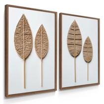 Quadro Decorativo Dupla De Parede Folhagem Palha Trançada Para Sala 70x50 com Moldura Quadro Decorativo Dupla De Parede Folhagem Palha Trançada Para Sala 70x50 com Moldura