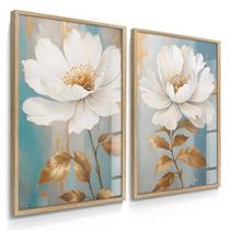 Quadro Decorativo Dupla Flor Anêmona Branca Decoração Casa Moderna Luxo 70x50 com Vidro