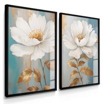 Quadro Decorativo Dupla Flor Anêmona Branca Decoração Casa Moderna Luxo 70x50 com Vidro Quadro Decorativo Dupla Flor Anêmona Branca Decoração Casa Moderna Luxo 70x50 com Vidro