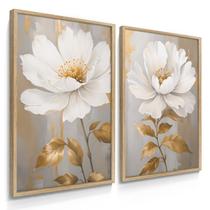 Quadro Decorativo Dupla Flor Anêmona Dourada Decoração Sala Moderna 70x50 com Moldura Quadro Decorativo Dupla Flor Anêmona Dourada Decoração Sala Moderna 70x50 com Moldura