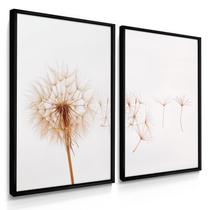Quadro Decorativo Dupla Flor Dente de Leão Presente de Decoração Quarto Sala Kit com Moldura
