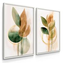Quadro Decorativo Dupla Flores ink Verdes Decoração Sala Luxo com Moldura