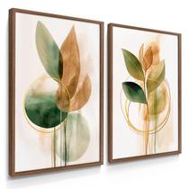 Quadro Decorativo Dupla Flores ink Verdes Decoração Sala Luxo com Moldura Quadro Decorativo Dupla Flores ink Verdes Decoração Sala Luxo com Moldura
