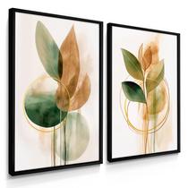 Quadro Decorativo Dupla Flores ink Verdes Decoração Sala Luxo com Moldura Quadro Decorativo Dupla Flores ink Verdes Decoração Sala Luxo com Moldura