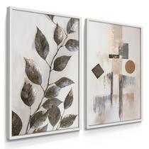 Quadro Decorativo Dupla Folhagem Abstrato Bege Sala Grande Moderno 70x50 com Moldura Quadro Decorativo Dupla Folhagem Abstrato Bege Sala Grande Moderno 70x50 com Moldura