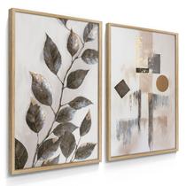 Quadro Decorativo Dupla Folhagem Abstrato Bege Sala Grande Moderno 70x50 com Moldura Quadro Decorativo Dupla Folhagem Abstrato Bege Sala Grande Moderno 70x50 com Moldura