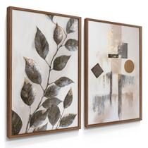 Quadro Decorativo Dupla Folhagem Abstrato Bege Sala Grande Moderno 70x50 com Moldura Quadro Decorativo Dupla Folhagem Abstrato Bege Sala Grande Moderno 70x50 com Moldura