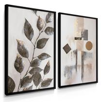 Quadro Decorativo Dupla Folhagem Abstrato Bege Sala Grande Moderno 70x50 com Moldura Quadro Decorativo Dupla Folhagem Abstrato Bege Sala Grande Moderno 70x50 com Moldura