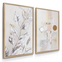 Quadro Decorativo Dupla Folhagem Abstrato Prata Sala Luxo 70x50 com Moldura Quadro Decorativo Dupla Folhagem Abstrato Prata Sala Luxo 70x50 com Moldura