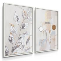 Quadro Decorativo Dupla Folhagem Abstrato Prata Sala Quarto Novo Luxo com Vidro Quadro Decorativo Dupla Folhagem Abstrato Prata Sala Quarto Novo Luxo com Vidro