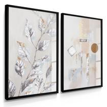 Quadro Decorativo Dupla Folhagem Abstrato Prata Sala Quarto Novo Luxo com Vidro Quadro Decorativo Dupla Folhagem Abstrato Prata Sala Quarto Novo Luxo com Vidro