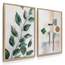 Quadro Decorativo Dupla Folhagem Abstrato Verde Sala Arte Moderna Floral 70x50 Kit com Moldura Quadro Decorativo Dupla Folhagem Abstrato Verde Sala Arte Moderna Floral 70x50 Kit com Moldura