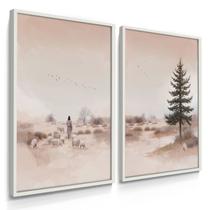 Quadro Decorativo Dupla Jesus Pastor Campo Cristo Sala 70x50 com Moldura
