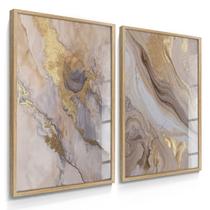 Quadro Decorativo Dupla Mármore Golden Duo Marrom Sala de Jantar Moderna com Vidro
