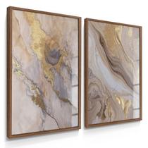 Quadro Decorativo Dupla Mármore Golden Duo Marrom Sala de Jantar Moderna com Vidro Quadro Decorativo Dupla Mármore Golden Duo Marrom Sala de Jantar Moderna com Vidro