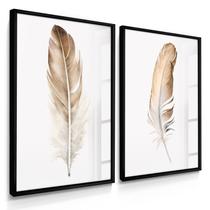 Quadro Decorativo Dupla Penas Decoração para Quarto Loja Arte Moderna com Vidro
