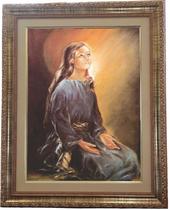 Quadro decorativo e religioso da Nossa Senhora Da Contemplação, ajoelhada, modelo 03, tamanho 53x43cm Angelus.