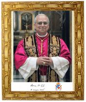 Quadro decorativo e religioso do Papa Leão X I V, foto oficial e o brasão, Modelo 02, Tam.30x25cm. Angelus