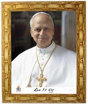 Quadro decorativo e religioso do Papa Leão XIV, foto Oficial, veste branca e o Brasão, modelo 03, medindo 30x25cm., Angelus. Quadro decorativo e religioso do Papa Leão XIV, foto Oficial, veste branca e o Brasão, modelo 03, medindo 30x25cm., Angelus.