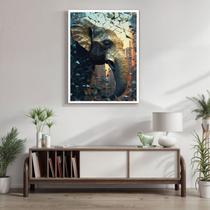 Quadro Decorativo Elefante Abstrato 007 Moldura em Madeira 30x42cm Branco