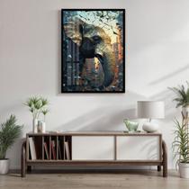 Quadro Decorativo Elefante Abstrato 007 Moldura em Madeira com Vidro 30x42cm