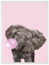 Quadro Decorativo Elefante Bubble Gum 45X34 C/Vidro - Branca