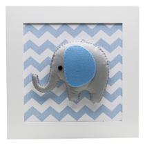 Quadro Decorativo Elefante Chevron Azul Quarto Bebê Infantil Menino - Potinho de mel