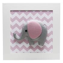 Quadro Decorativo Elefante Chevron Rosa Quarto Bebê Infantil