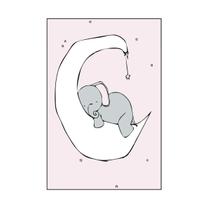 Quadro Decorativo Elefante Deitado na Lua 30x20 Mdf Adesivado