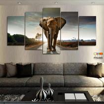 Quadro Decorativo Elefante Paisagem 130x63 em tecido