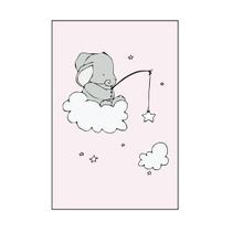 Quadro Decorativo Elefante Sentado na Lua Pescando Estrela 30x20 Mdf Adesivado