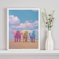 Quadro Decorativo Elefantes Coloridos Candy Colors 45x34cm - com vidro Quadro Decorativo Elefantes Coloridos Candy Colors 45x34cm - com vidro