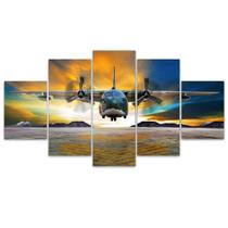 Quadro Decorativo em Mosaico MDF Avião Por do Sol 115x60cm